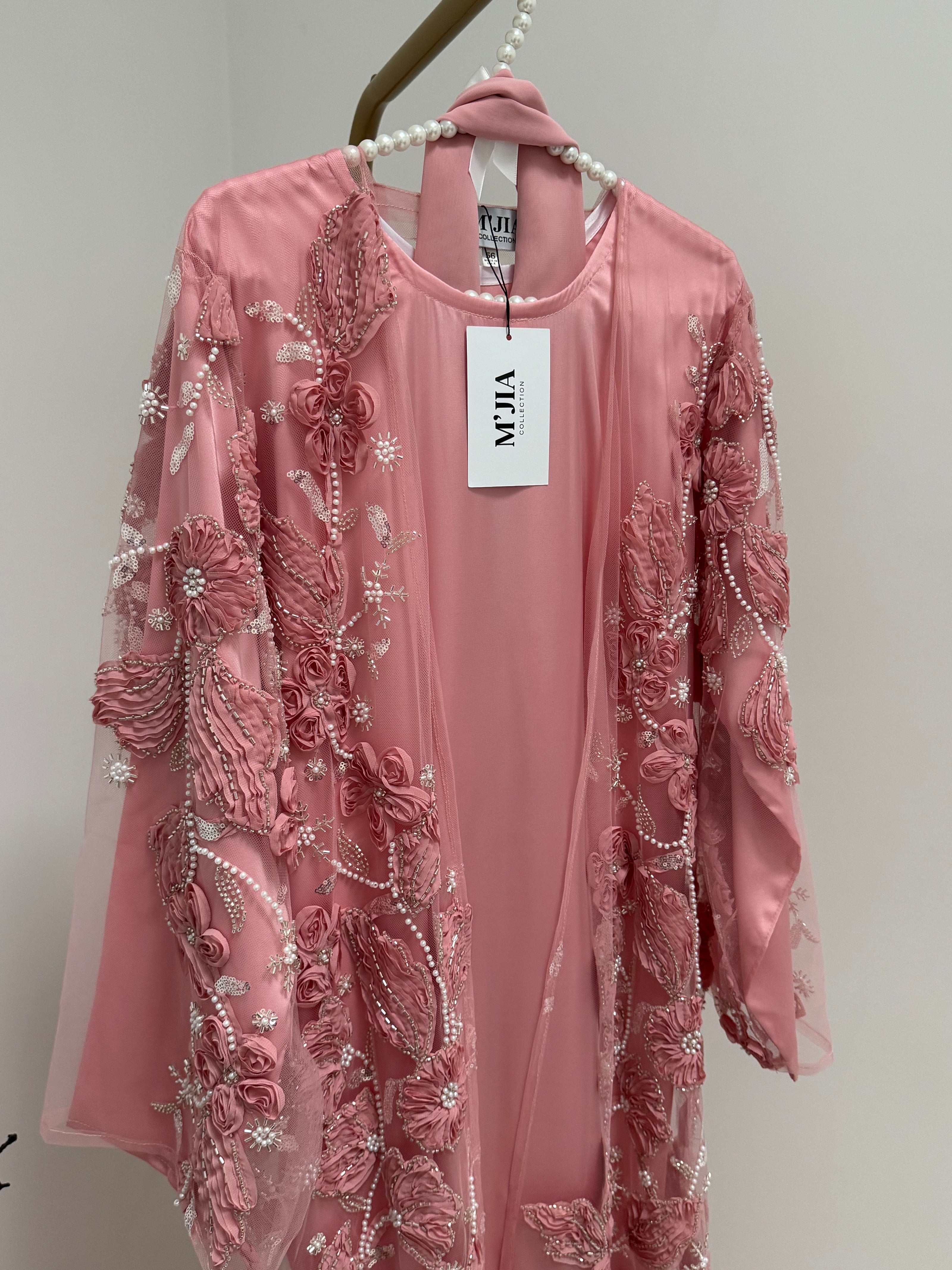 Jameela Pink Rosette Abaya