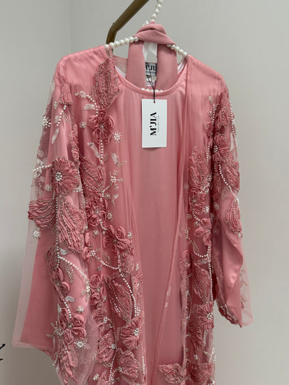 Jameela Pink Rosette Abaya