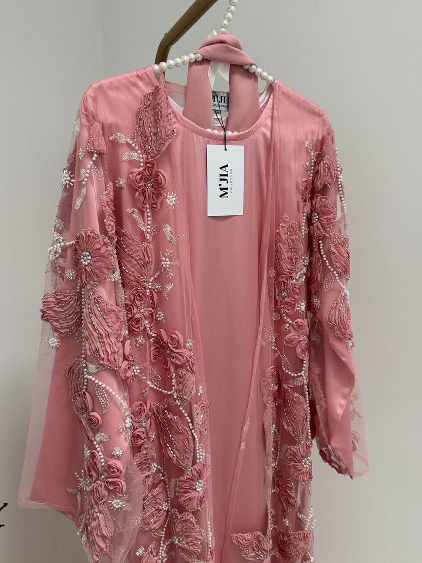 Jameela Pink Rosette Abaya
