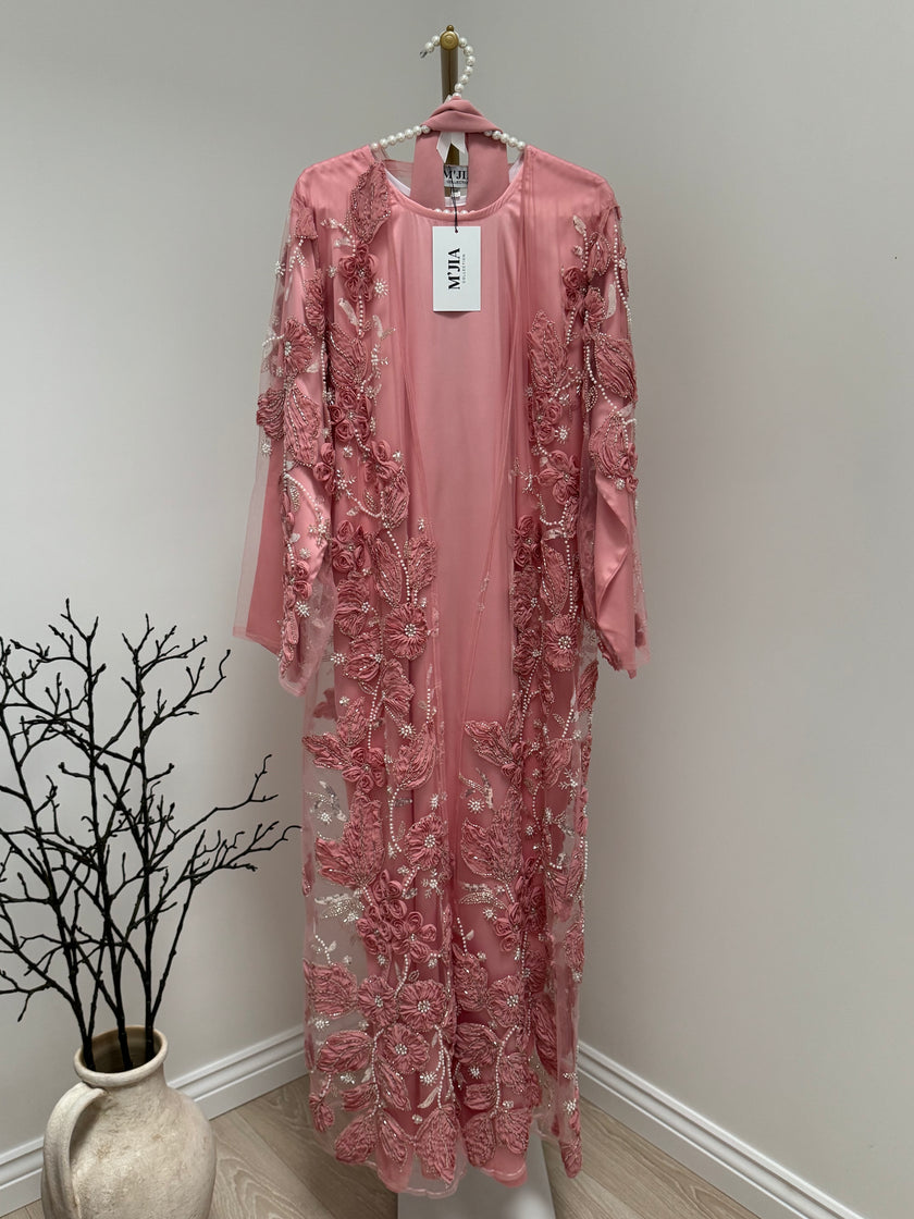 Jameela Pink Rosette Abaya