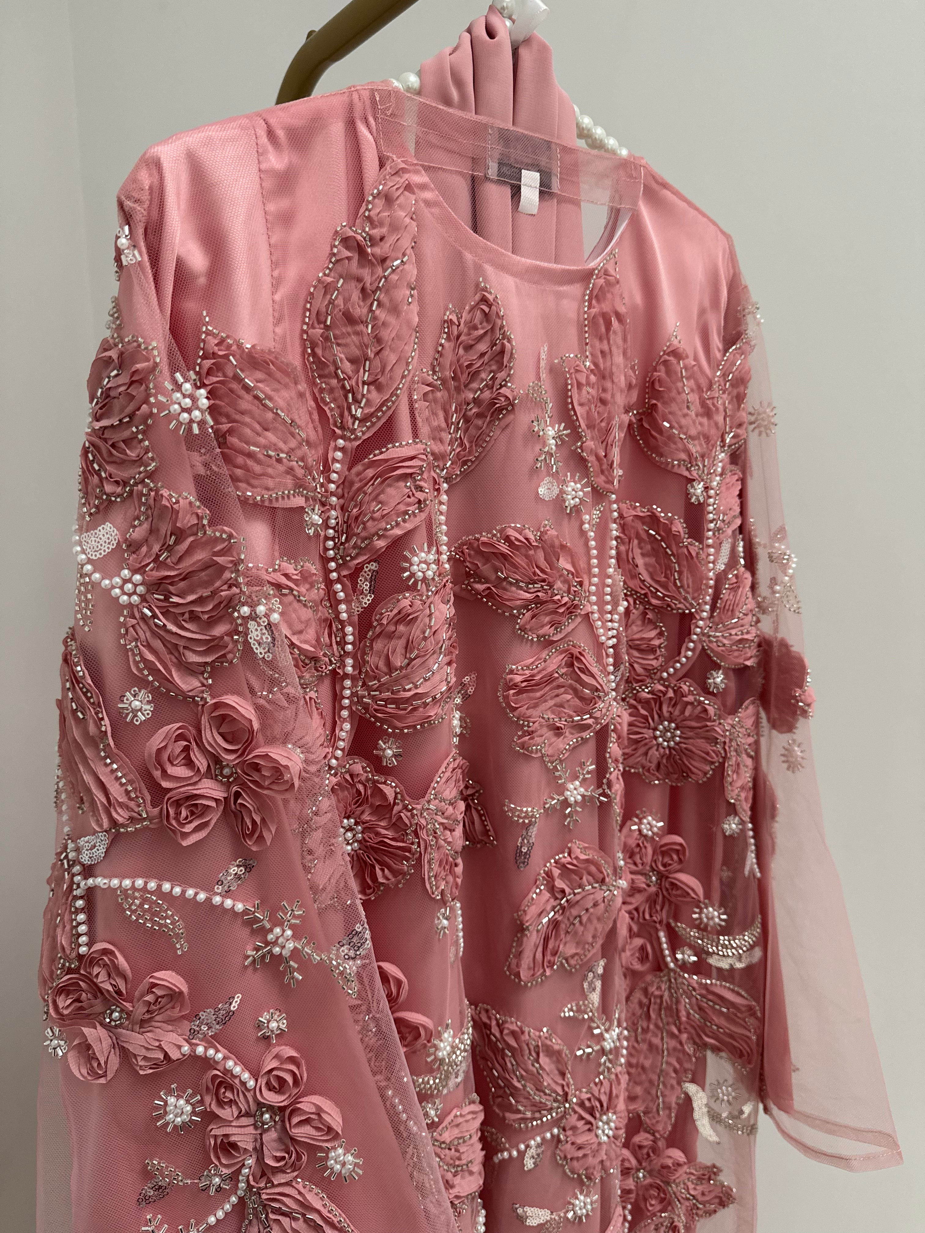 Jameela Pink Rosette Abaya