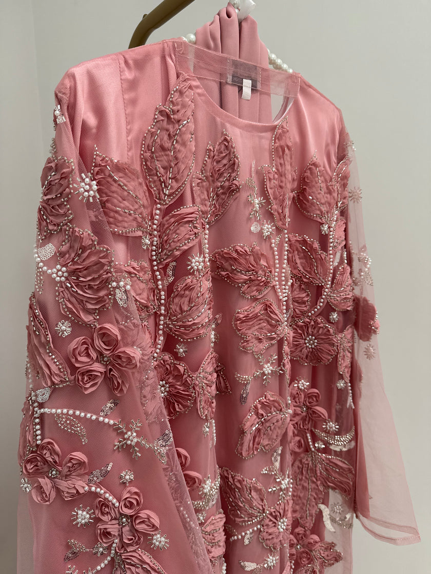 Jameela Pink Rosette Abaya
