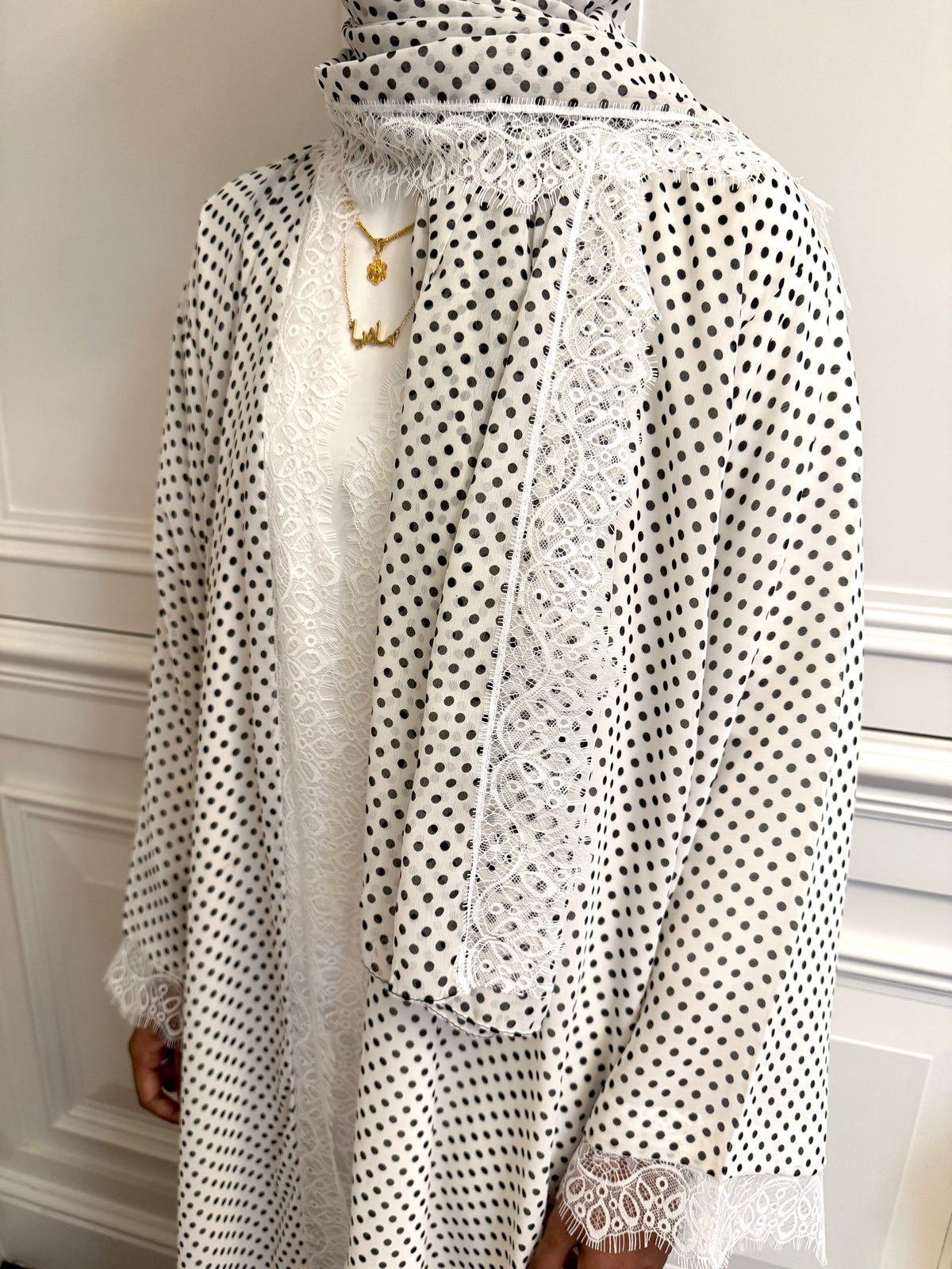 Layaan Polka Dot Lace Abaya
